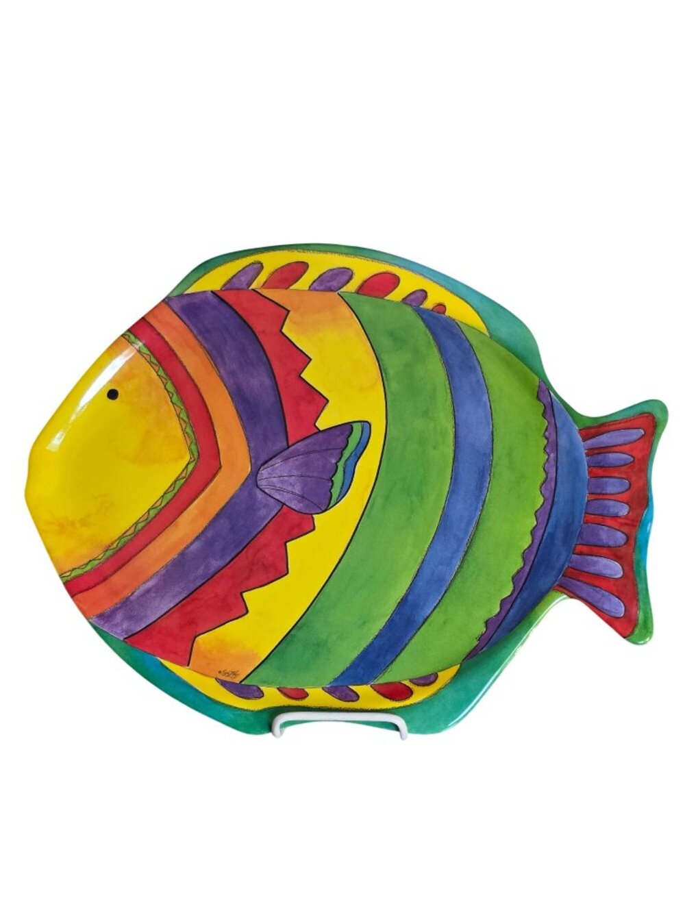 Sue Lipkin Precidio Inc Colorful Fish Decorated Display Serving Platter Tray 18"